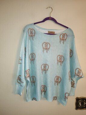 Women's Free For Humanity Dolman Sleeve Blue Knit Sweater One Size Made in Italy